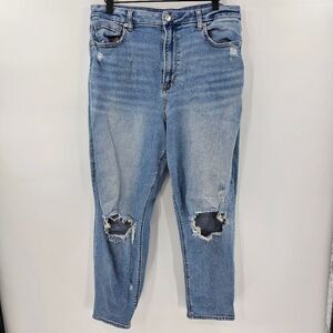 American eagle curvy mom jeans 14 short distressed ripped knee